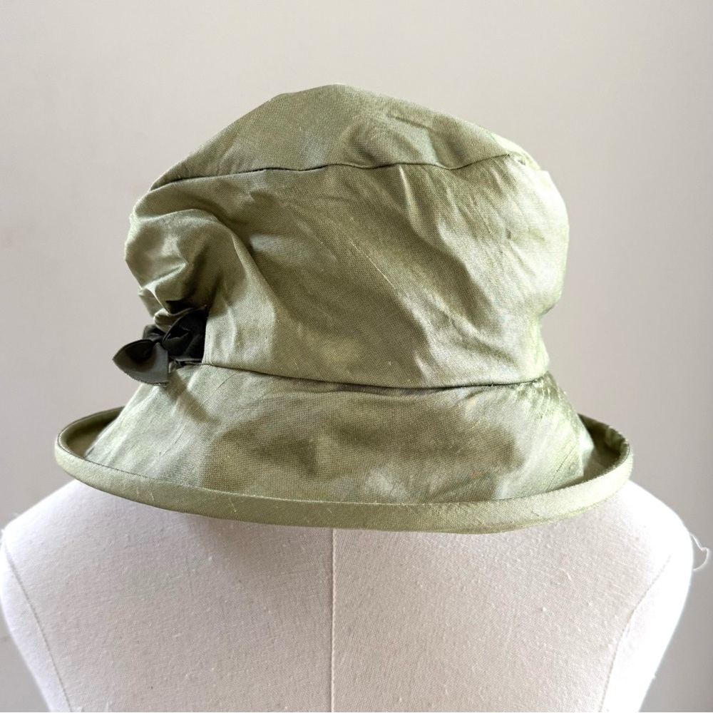 Christine A. Moore Green Silk Dupioni Slouch Crown Cloche Hat